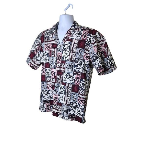 Vintage 80s Short Sleeve Hawaiian Aloha Shirt Mens Size M Red Tapas - Picture 2 of 5